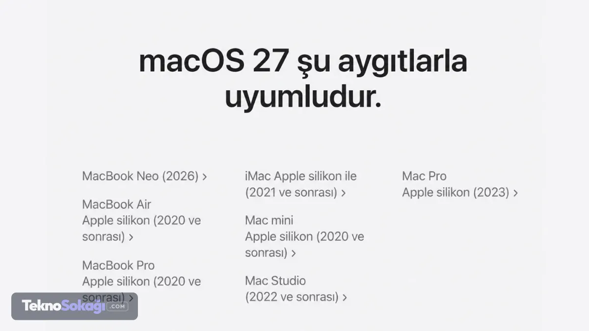 macOS 27 alacak cihazlar