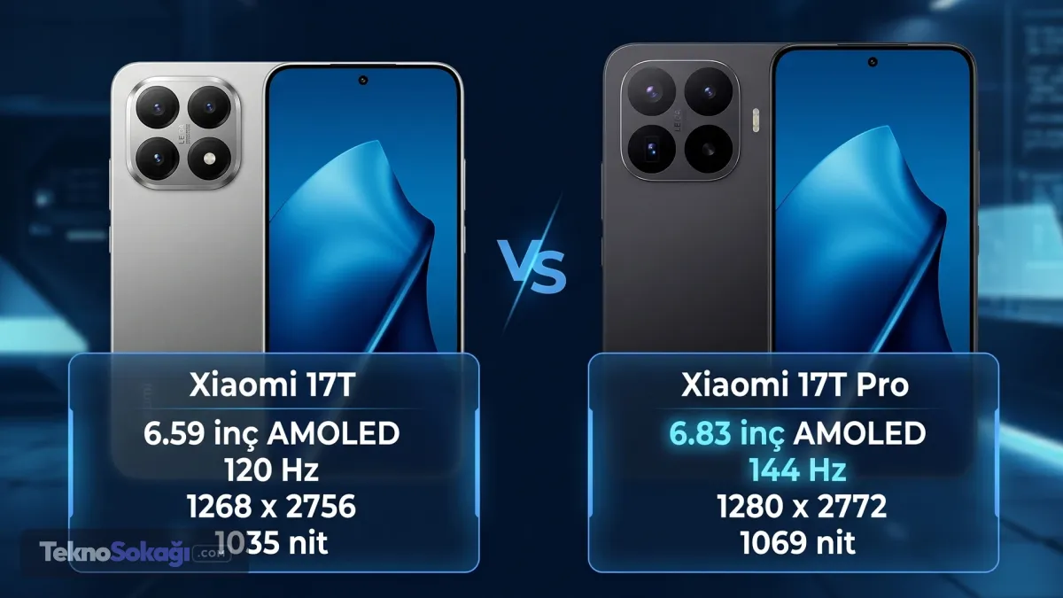 Xiaomi 17T, 6.59 inç AMOLED ekranla geliyor. 17T Pro’da ise 6.83 inç AMOLED ekran bulunuyor. İki panel de parlaklık, renk derinliği, Dolby Vision ve HDR10+ desteği tarafında birbirine oldukça yakın. Pro model 144 Hz yenileme hızı sunarken, standart model 120 Hz seviyesinde kalıyor. Ancak günlük kullanımda bu farkın çoğu kullanıcı için belirleyici olmayacağı belirtiliyor.