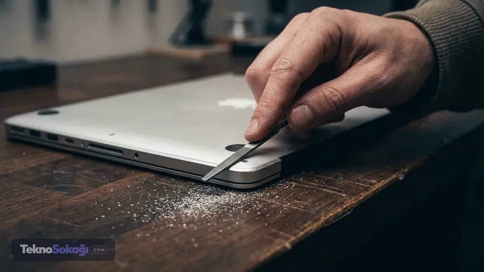 MacBook kullanırken bileği ağrıyan kullanıcı bilgisayarının kenarlarını zımparaladı